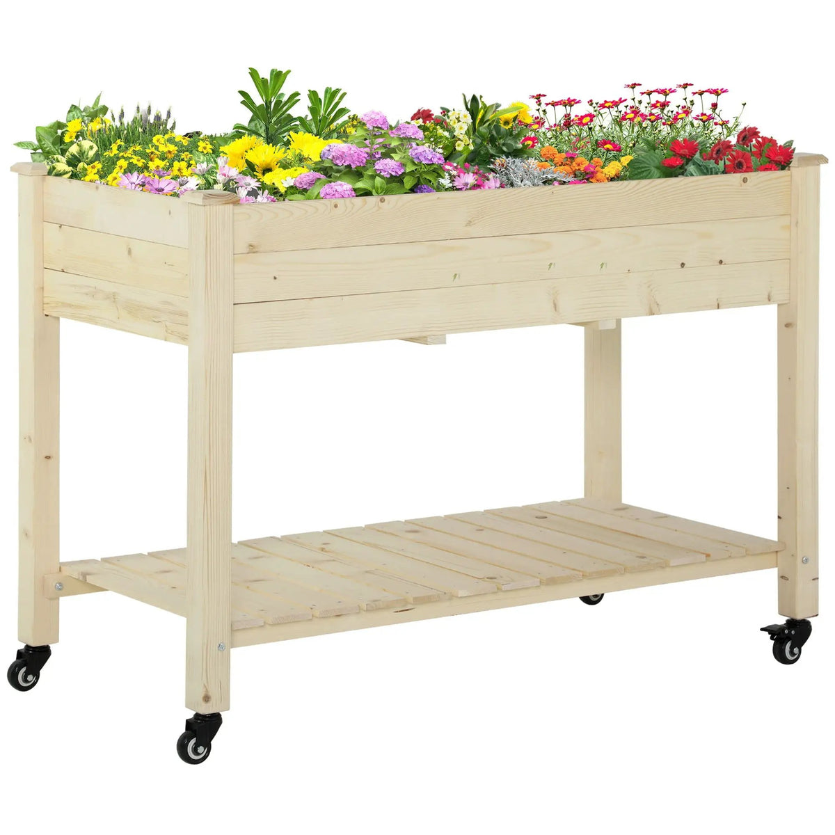 Outsunny Raised Garden Bed | 47 x 22 x 33 Inch | Lockable Wheels | 2-Tier Storage Shelf