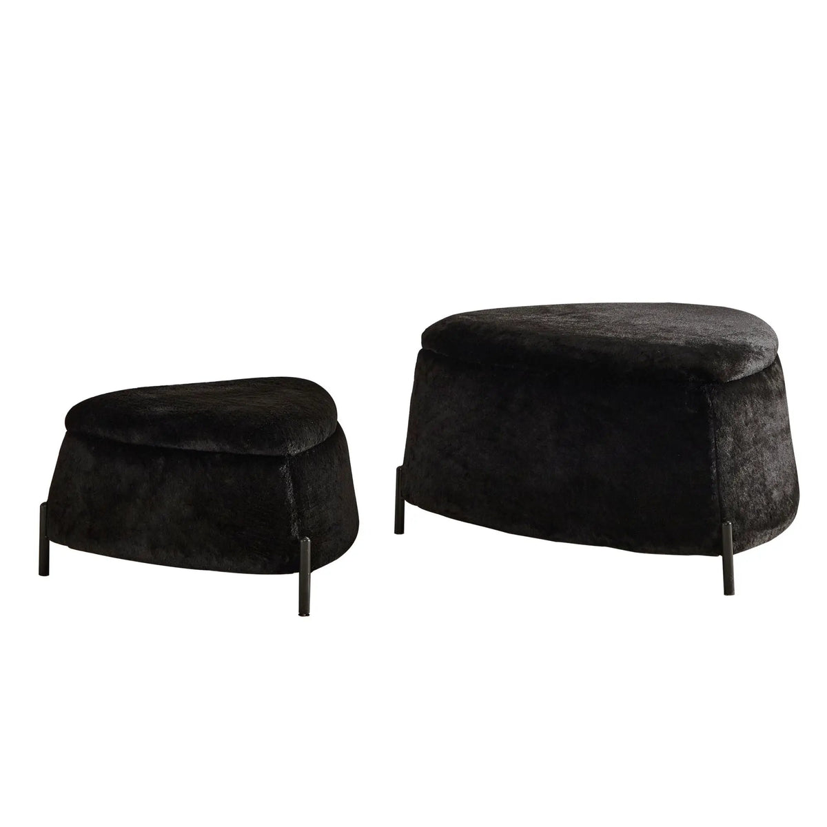 Storage Ottoman Set | Upholstered Faux Fur | Reversible Lid | Solid Wood Frame