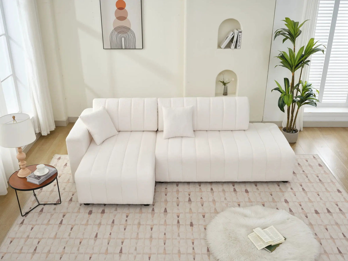 Jessica Sectional Sofa With Chaise | Lamb Wool Upholstery | Versatile Configuration | 104 Inch Length