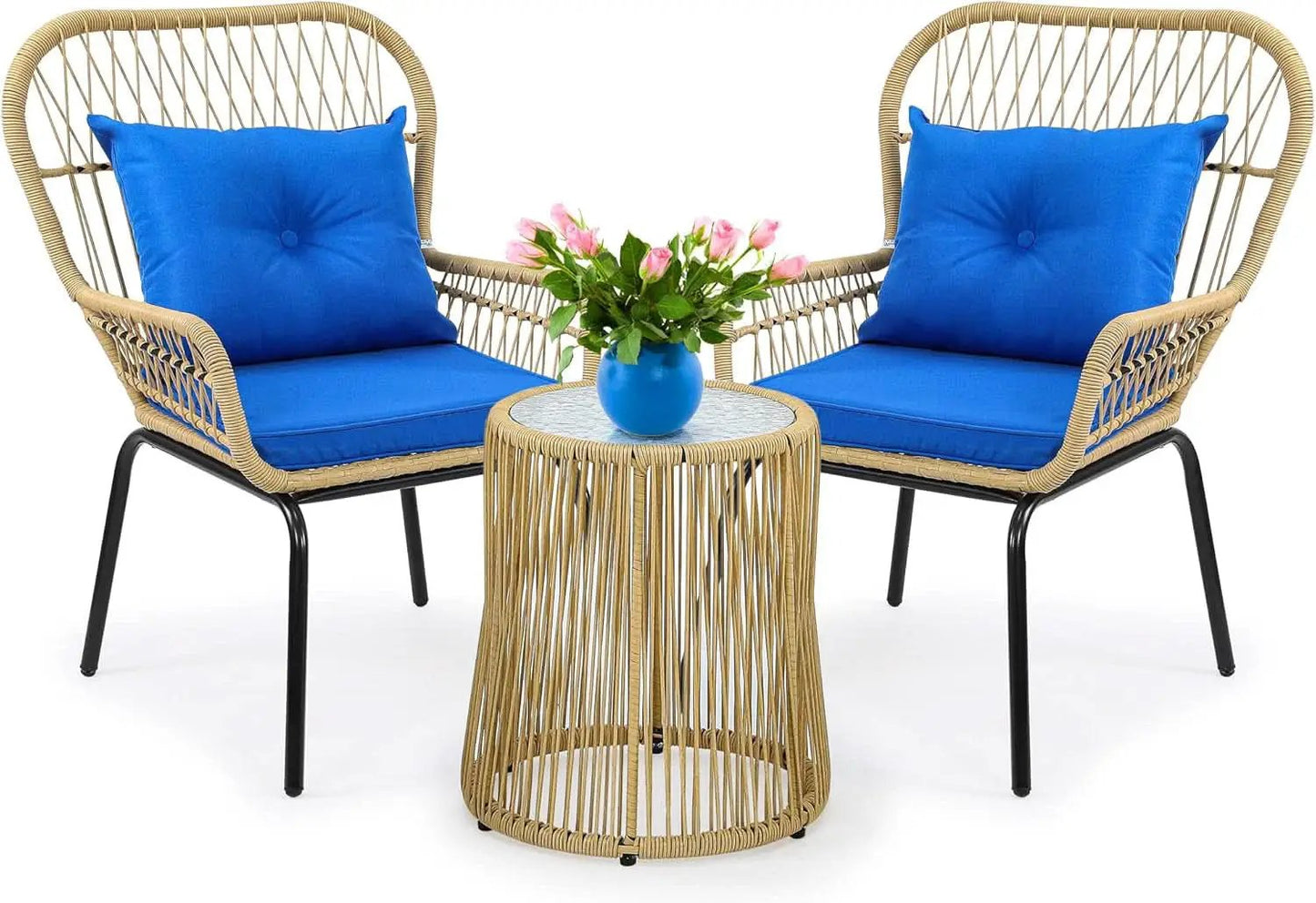 Outdoor Wicker Patio Bistro Set 3 Piece With Glass Table from PriceLows™
