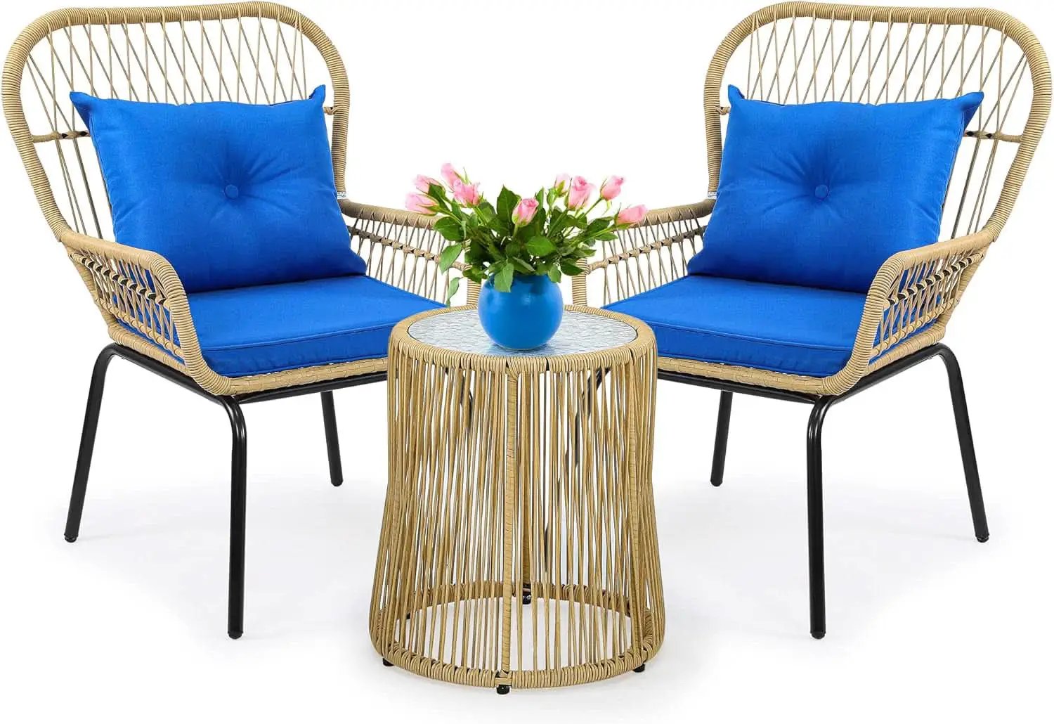 Outdoor Wicker Patio Bistro Set 3 Piece With Glass Table from PriceLows™