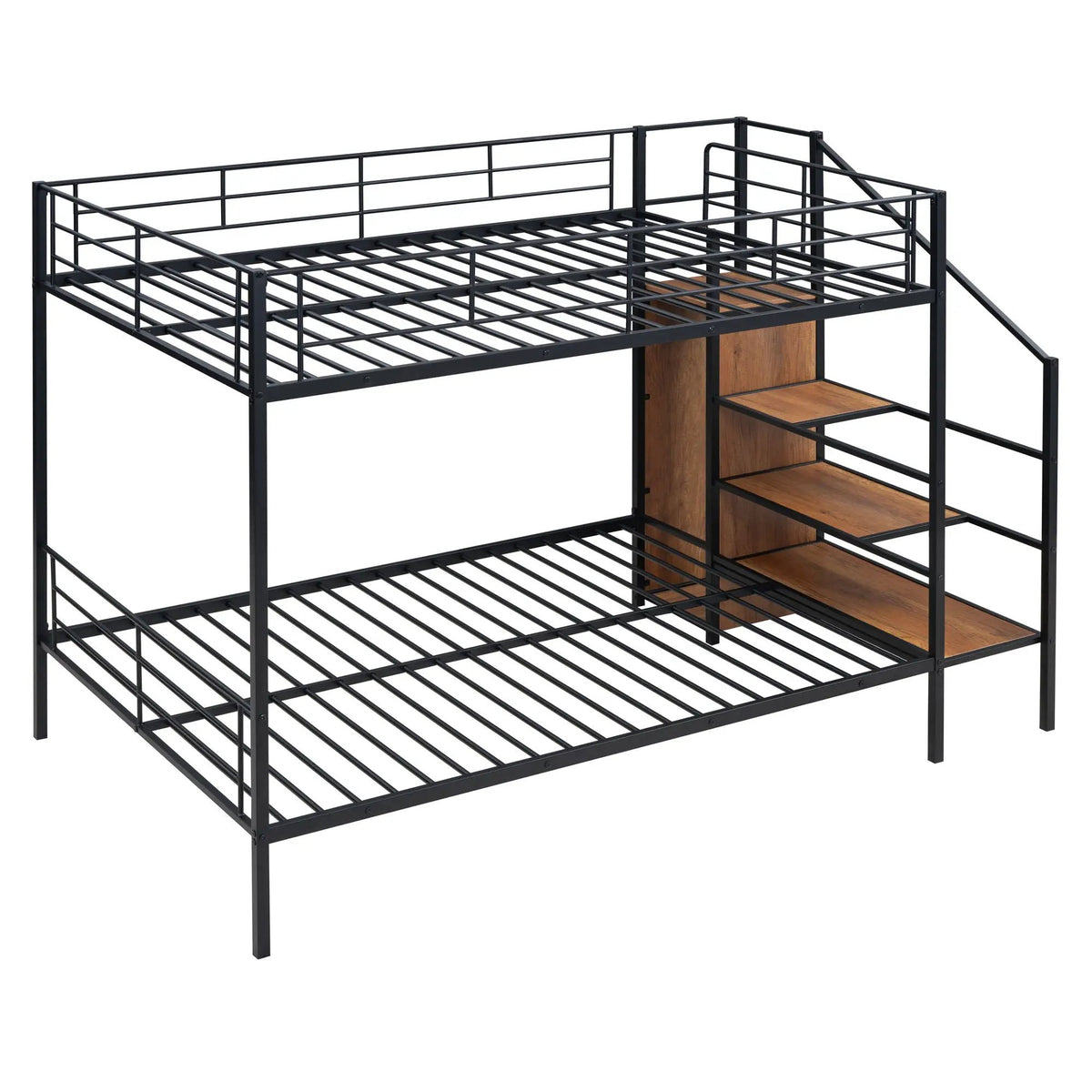 Metal Bunk Bed With Desk | Lateral Storage Ladder | Wardrobe | Clean-Cut Silhouette