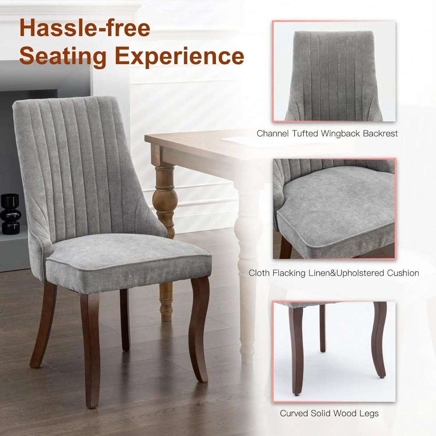 Gray Velvet Dining Chairs Channel Tufted For Kitchen from PriceLows™
