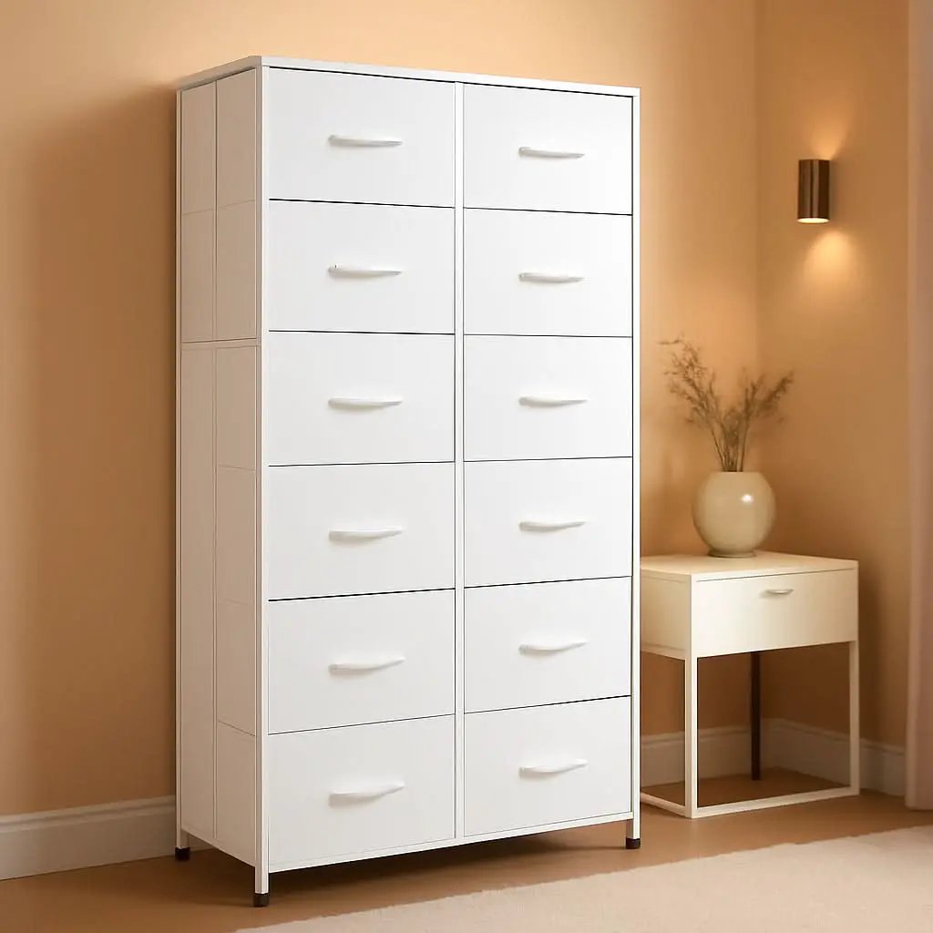 Fabric Dresser With 10 Drawers In White For Bedroom Storage from PriceLows™