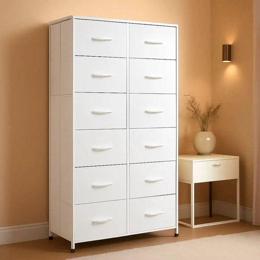 Fabric Dresser With 10 Drawers In White For Bedroom Storage from PriceLows™
