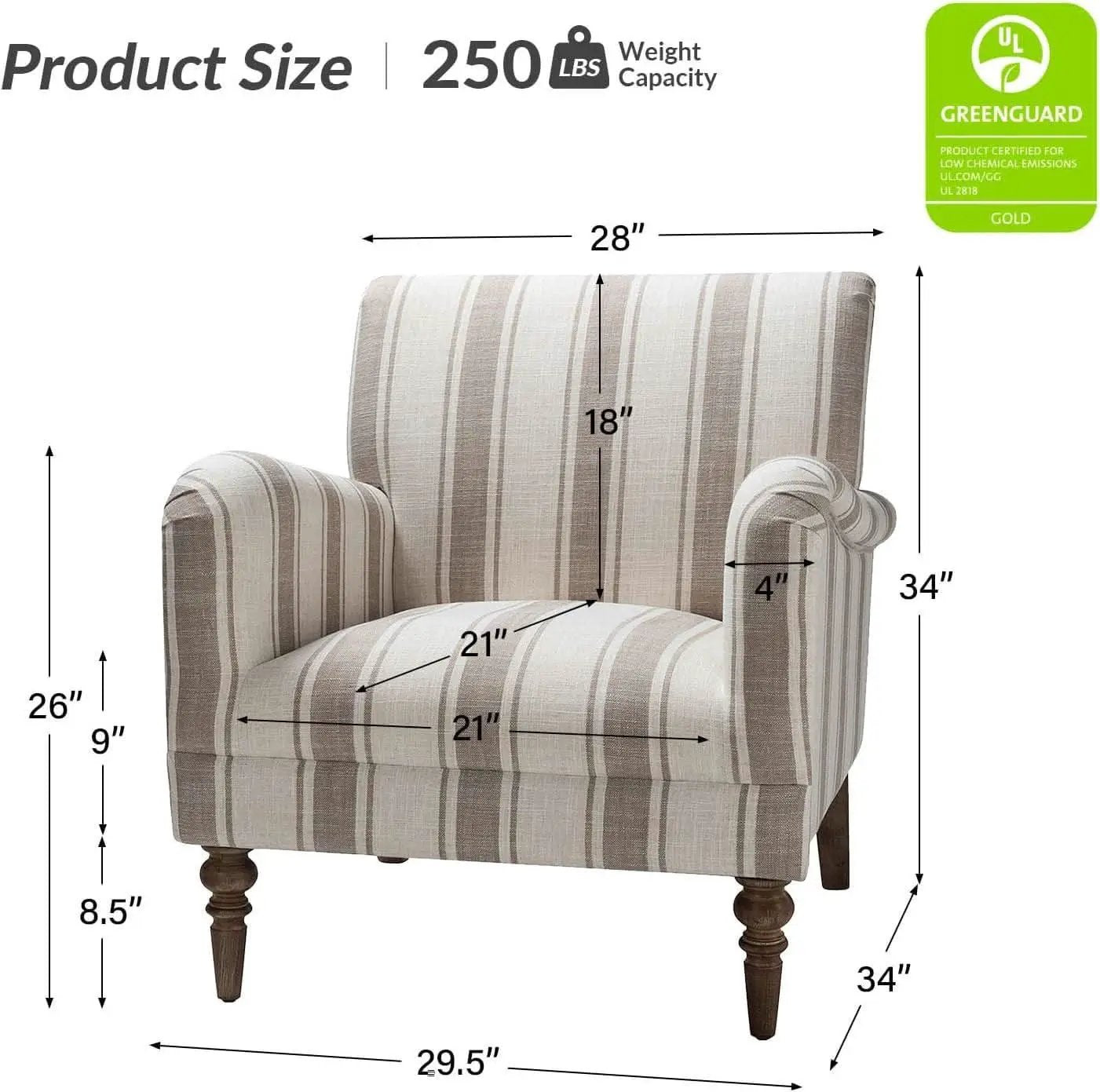 Tan Stripe Accent Chair With Wooden Legs For Living Room from PriceLows™
