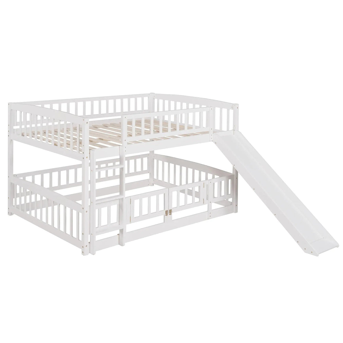 Low Bunk Bed With Slide | Fence And Ladder | Built-In Play Area | Kids Bedroom