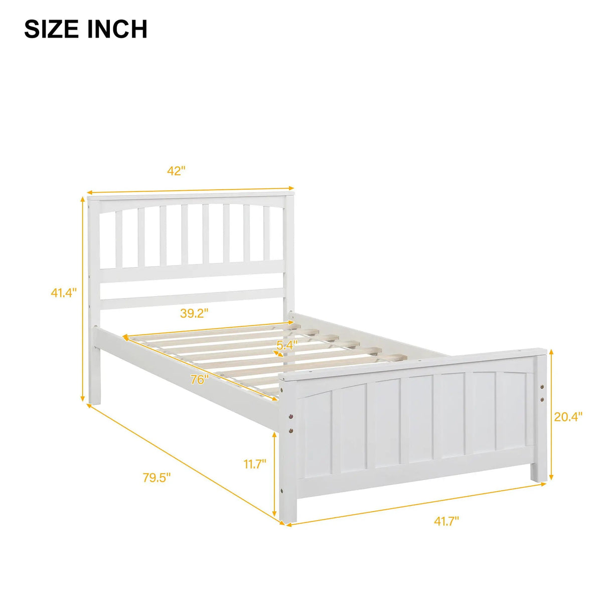 Wood Platform Bed | Headboard And Footboard | Classic Bed Frame | 41.1 Inch Height