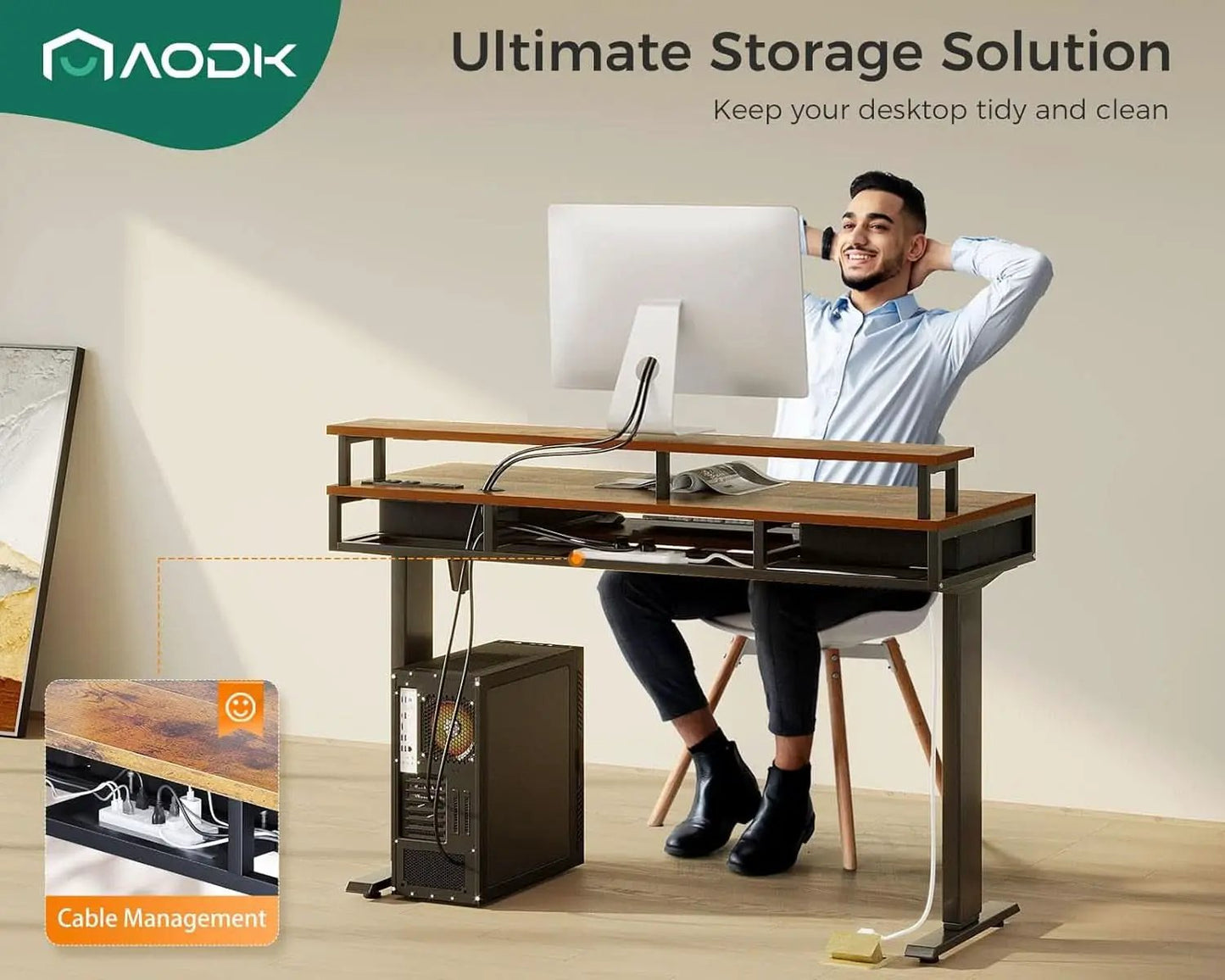 Electric Standing Desk 55 Inch With Drawers Power Outlets from PriceLows™