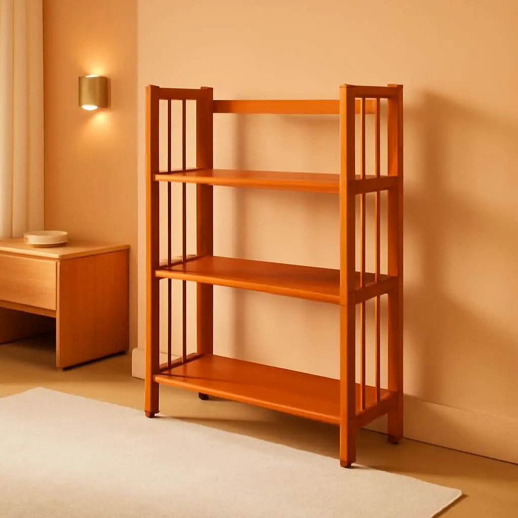 3-Shelf Folding Stackable Bookcase 27.5 Inch Wide Honey Oak from PriceLows™