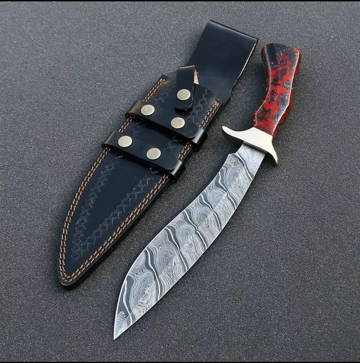 Custom Handmade Damascus Steel Bowie Knife with Brass Guard & Resin Handle | Premium | Damascus Steel | Hunting & Survival Knife | Home