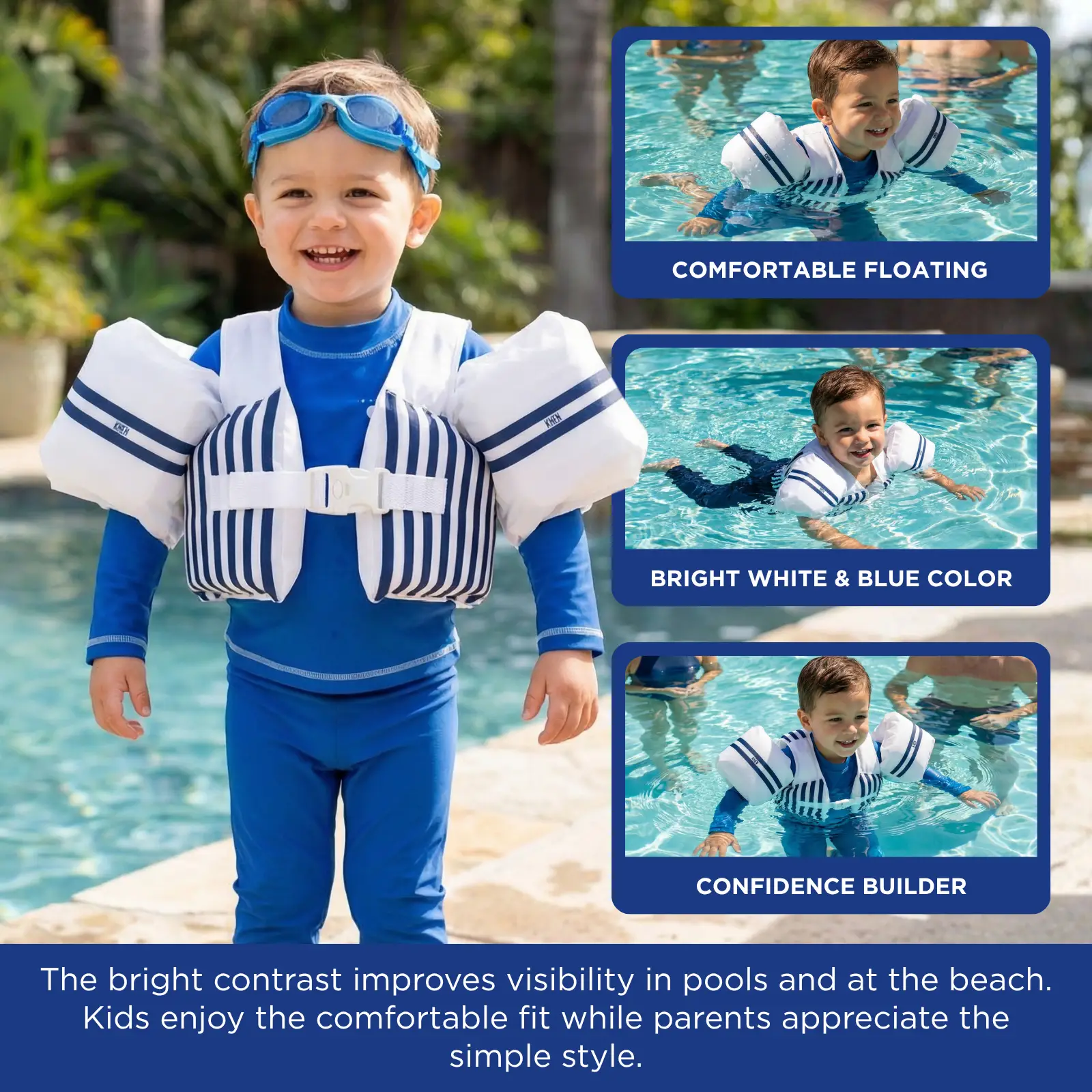 Floating Jackets with Sleeves for Pool or Beach | 1-3 Years | White & Blue from PriceLows™
