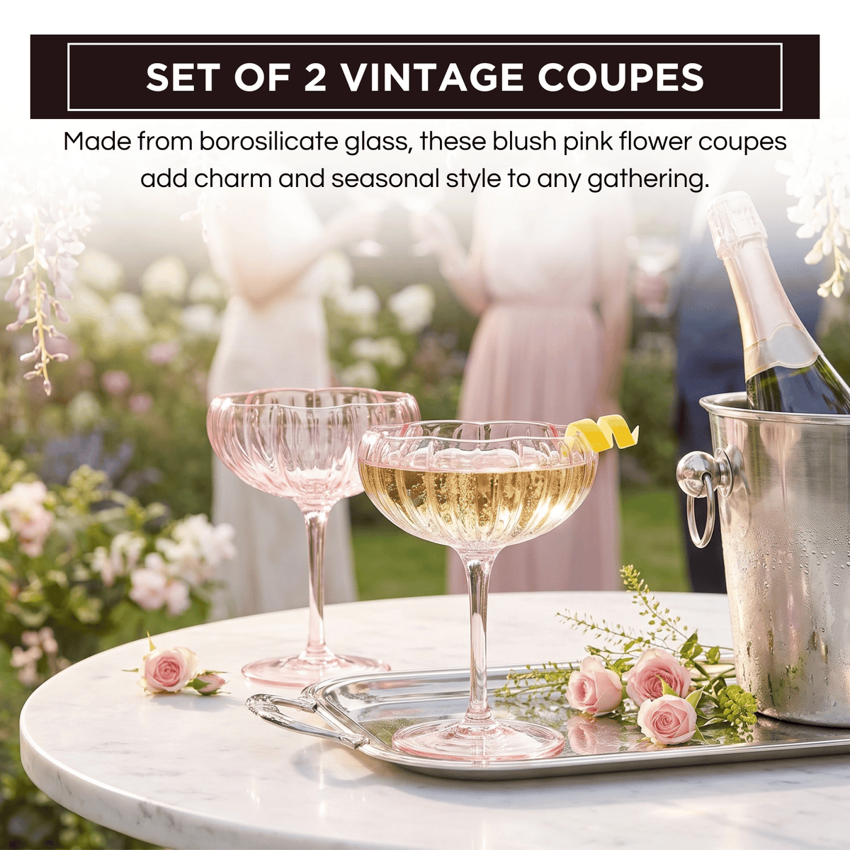 Flower Coupe Cocktail Colored Glasses Blush Pink | Set of 2 | Glass | Cocktail Glass
