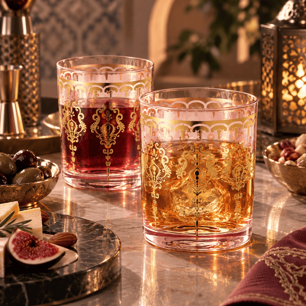 Moroccan Whiskey & Cocktail Glass Pink & Clear | Set of 2 | Glass | Tumbler