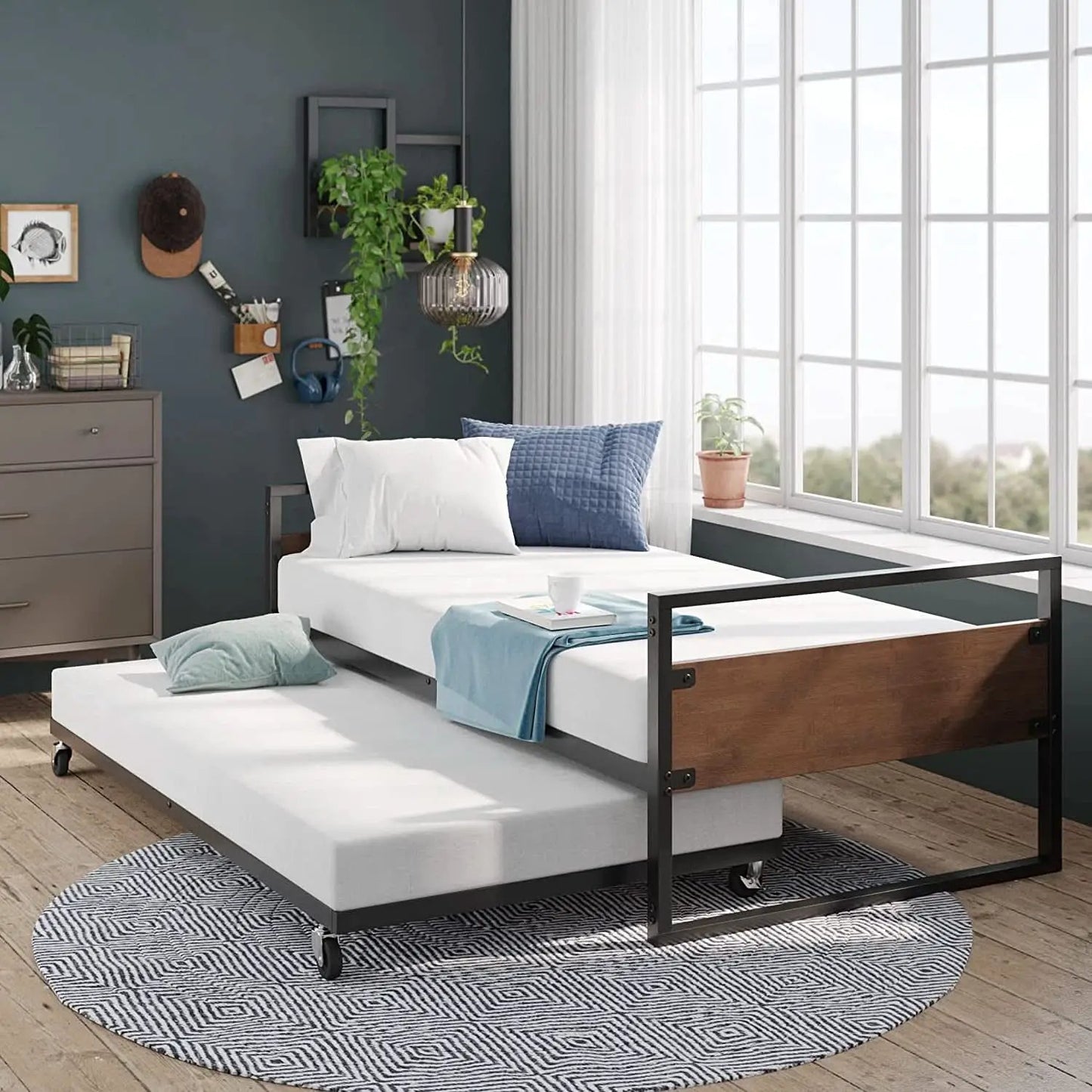 Twin Over Full Metal Bunk Beds With Trundle In Black from PriceLows™