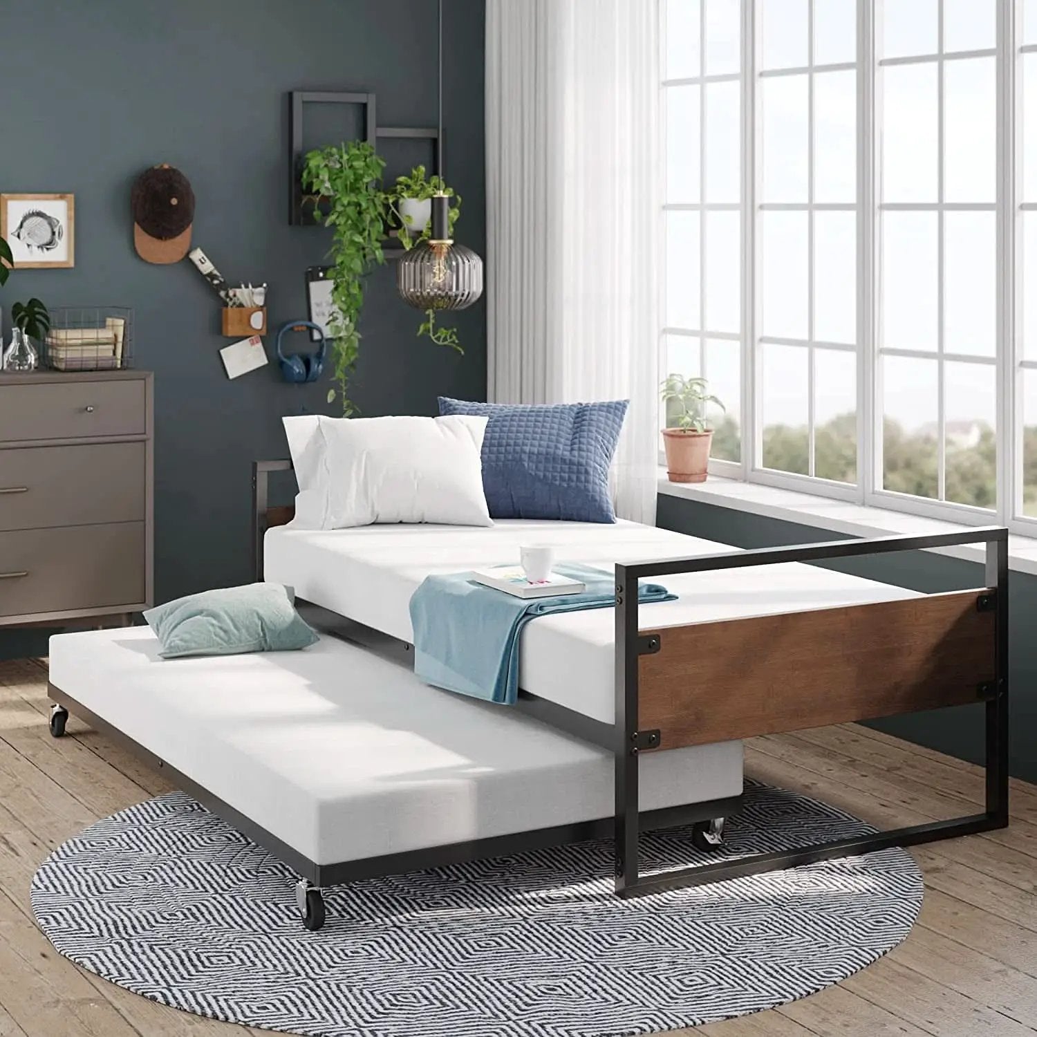 Twin Over Full Metal Bunk Beds With Trundle In Black from PriceLows™