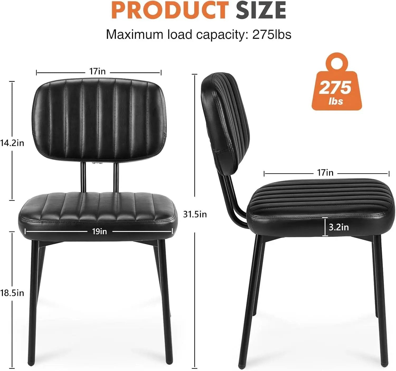 Dining Chairs Set Of 4 Black Faux Leather Seats Mid Century from PriceLows™