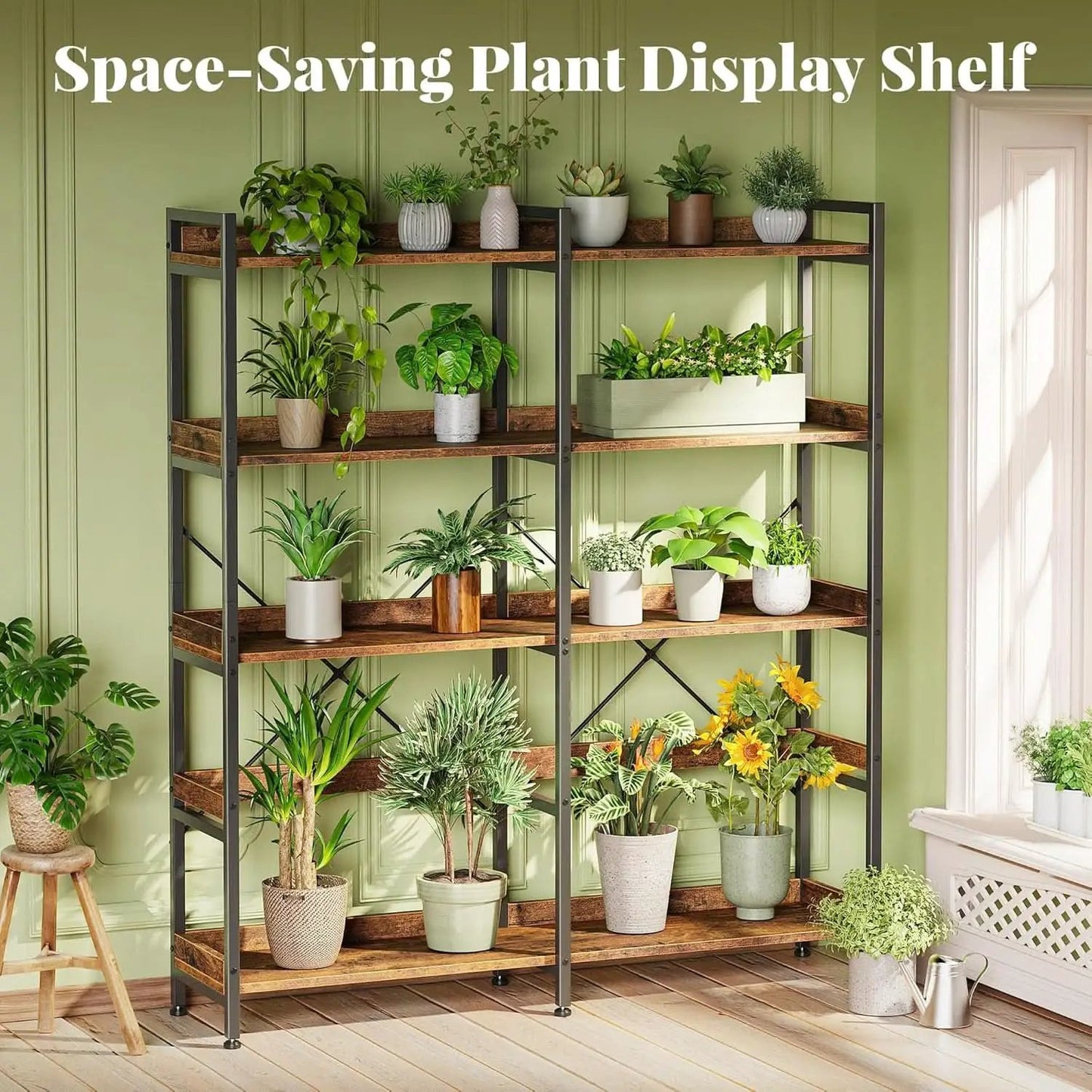 Rustic Brown 5 Tier Bookcase With Raised Edges For Living Room from PriceLows™