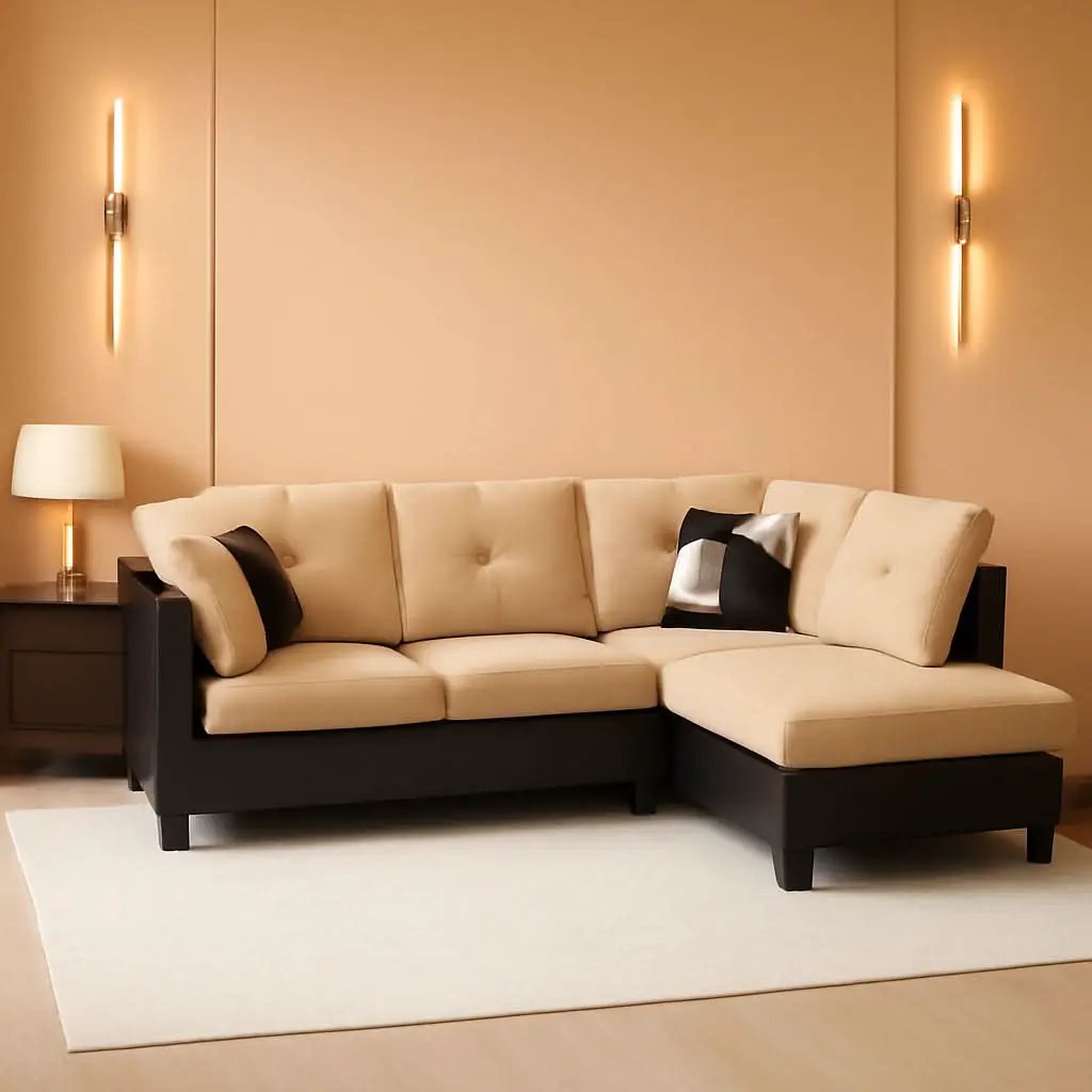 2 Piece L Shaped Sectional Sofa Set Beige Microfiber Right Hand Facing Ideal For Living Room from PriceLows™