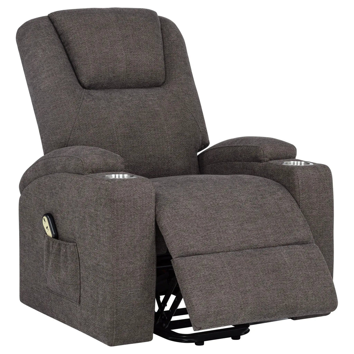 Louie Chenille Upholstered Power Lift Massage Chair | 32 x 37 x 42.5 in | Chenille & Stainless Steel | Brown