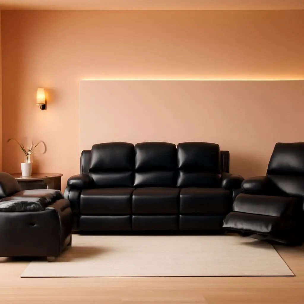 Bonded Leather Reclining Glider Sofa Set Black 3 Piece from PriceLows™