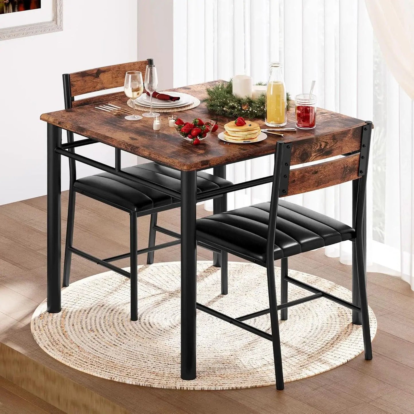 Space Saving Dining Table Set For Two Rustic Brown Finish from PriceLows™