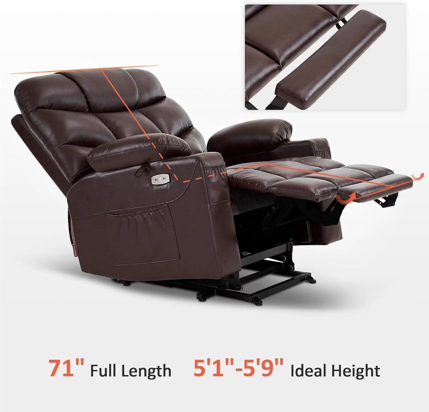 Power Lift Recliner Dark Brown Extended Footrest Chair from PriceLows™