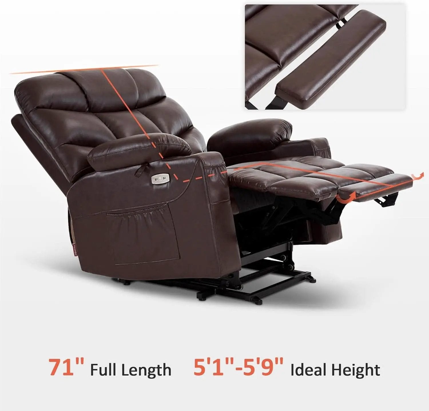 Power Lift Recliner Dark Brown Extended Footrest Chair from PriceLows™
