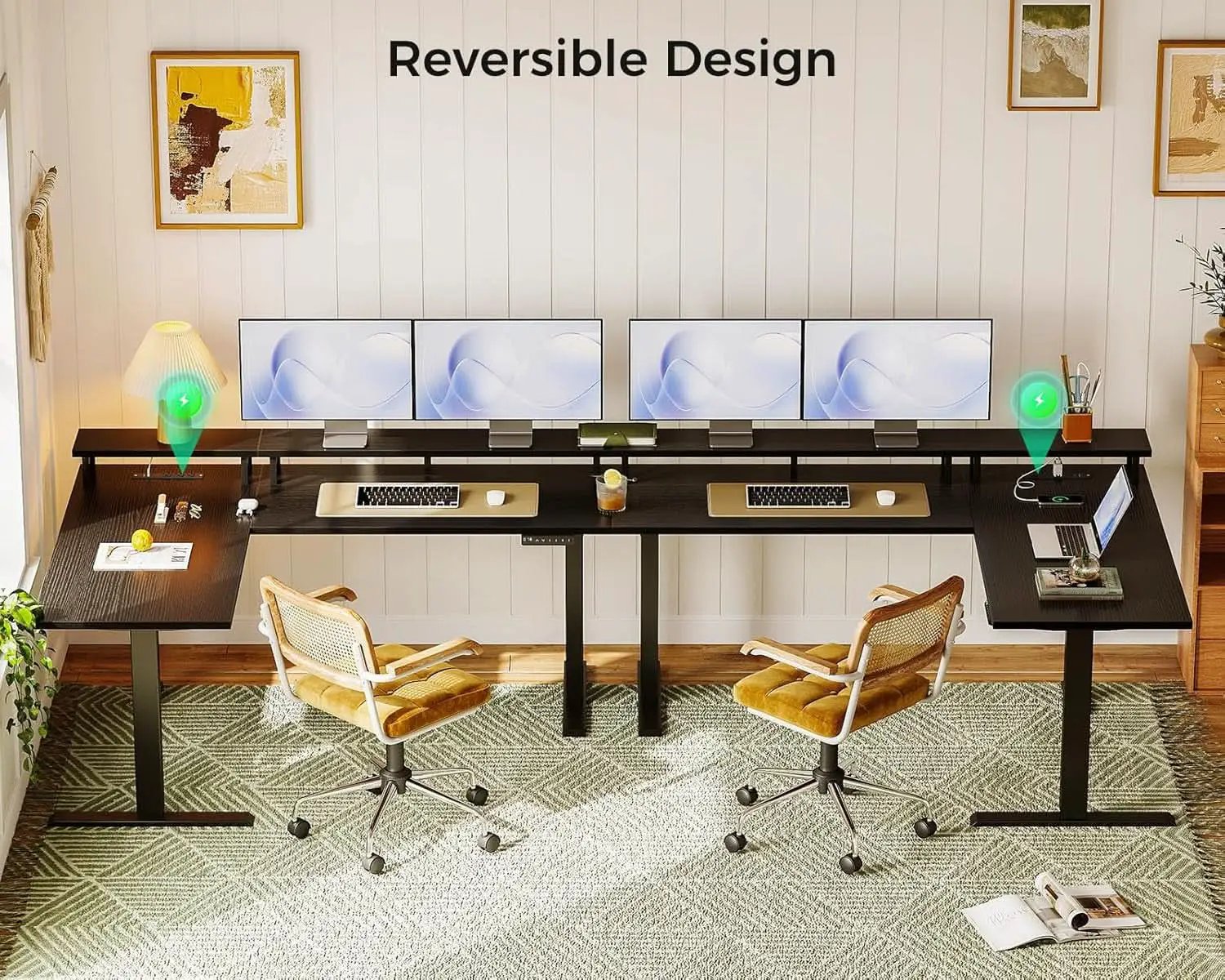 Electric L Shaped Standing Desk 59 Inch With Power Outlets from PriceLows™