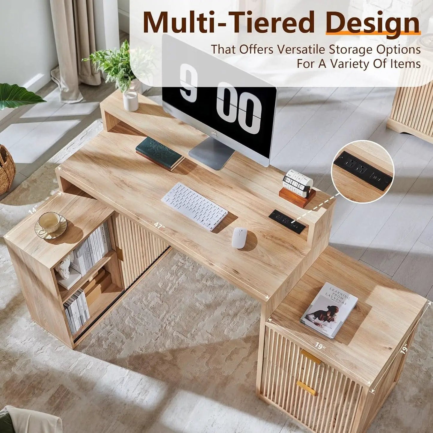 67-Inch L-Shaped Desk With Integrated Power Outlets from PriceLows™