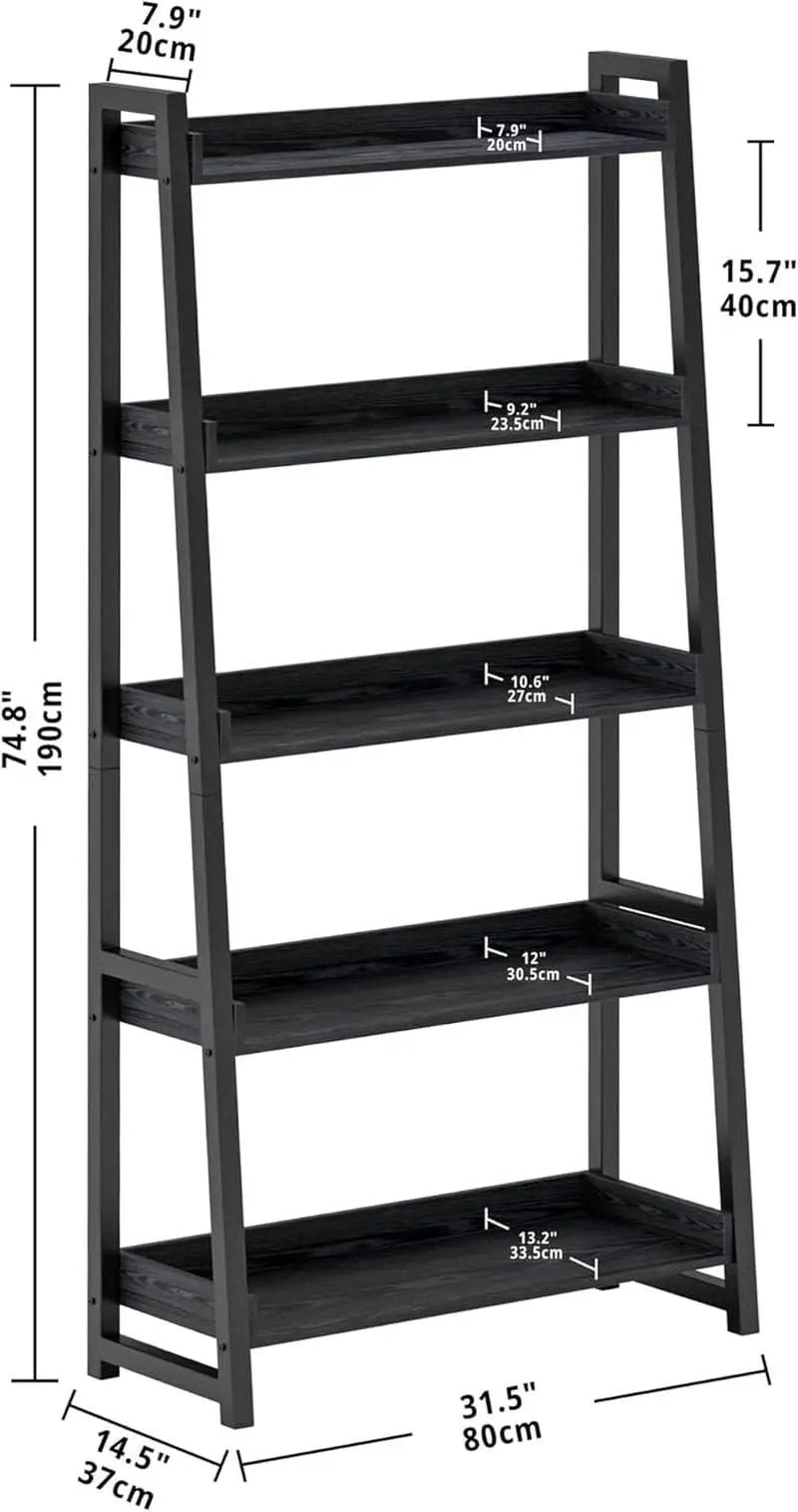 Industrial 5 Tier Bookshelf With Steel Frame 74In Tall from PriceLows™
