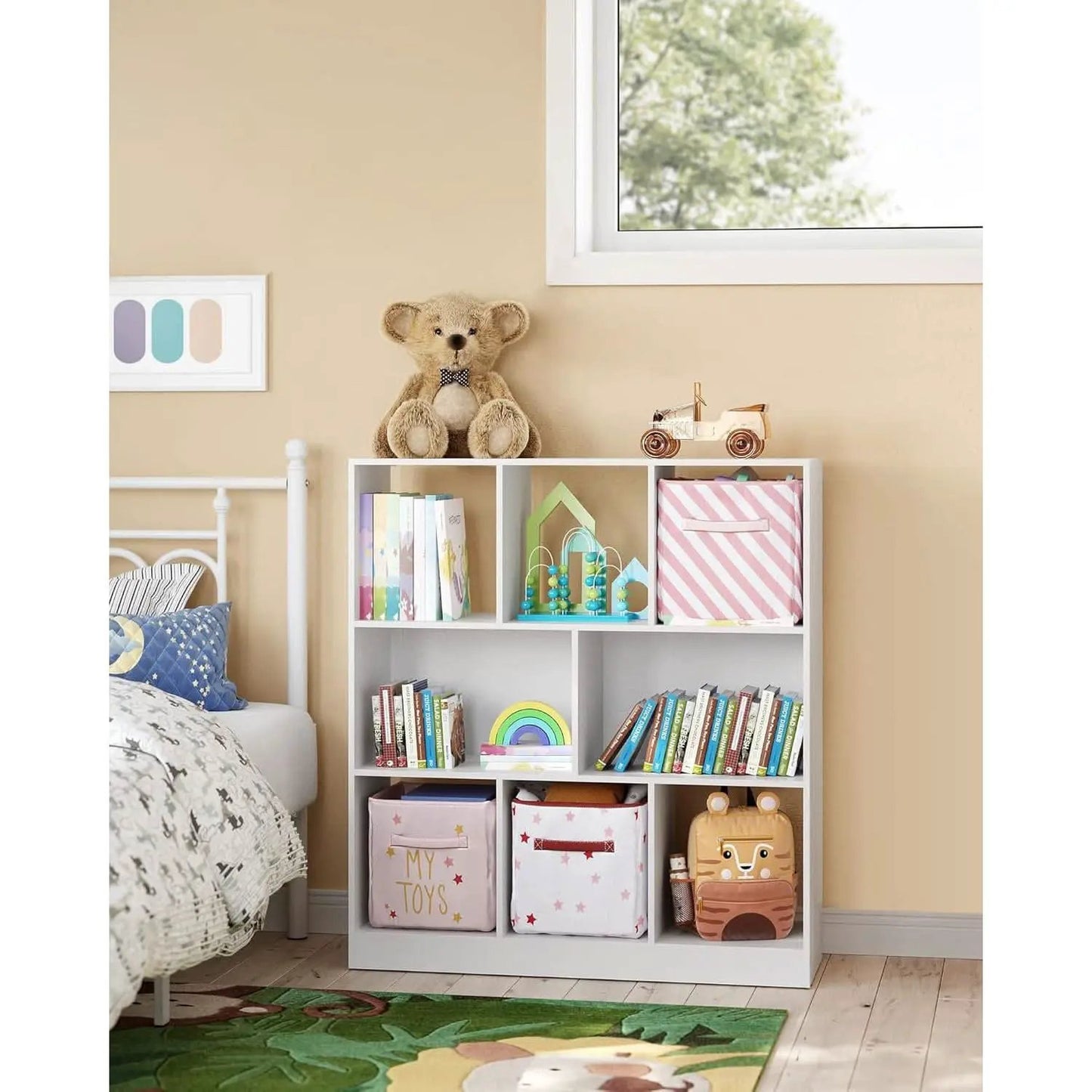White Bookcase With 8 Open Compartments Freestanding Storage Shelf 11x35.4x39.4 from PriceLows™
