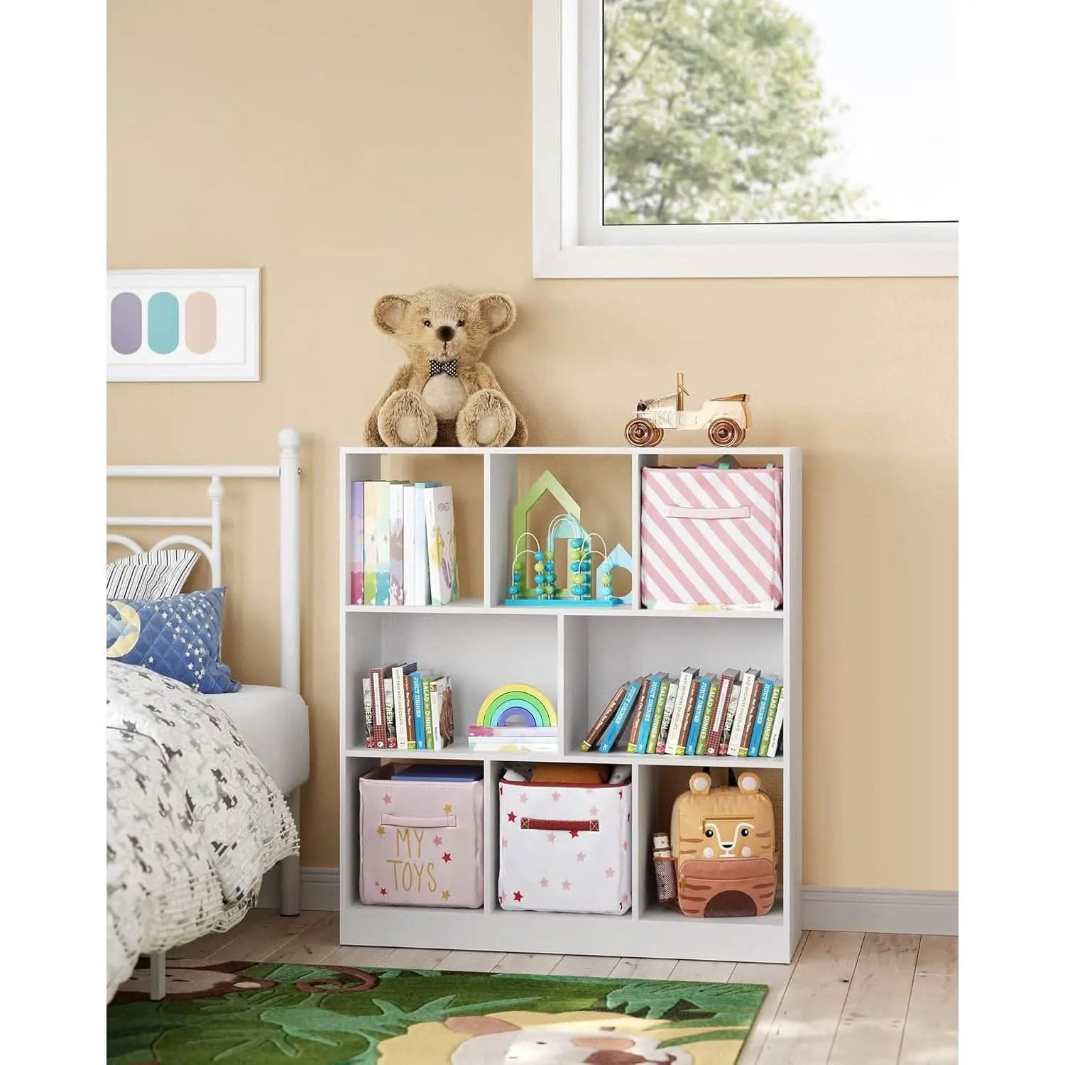 White Bookcase With 8 Open Compartments Freestanding Storage Shelf 11x35.4x39.4 from PriceLows™