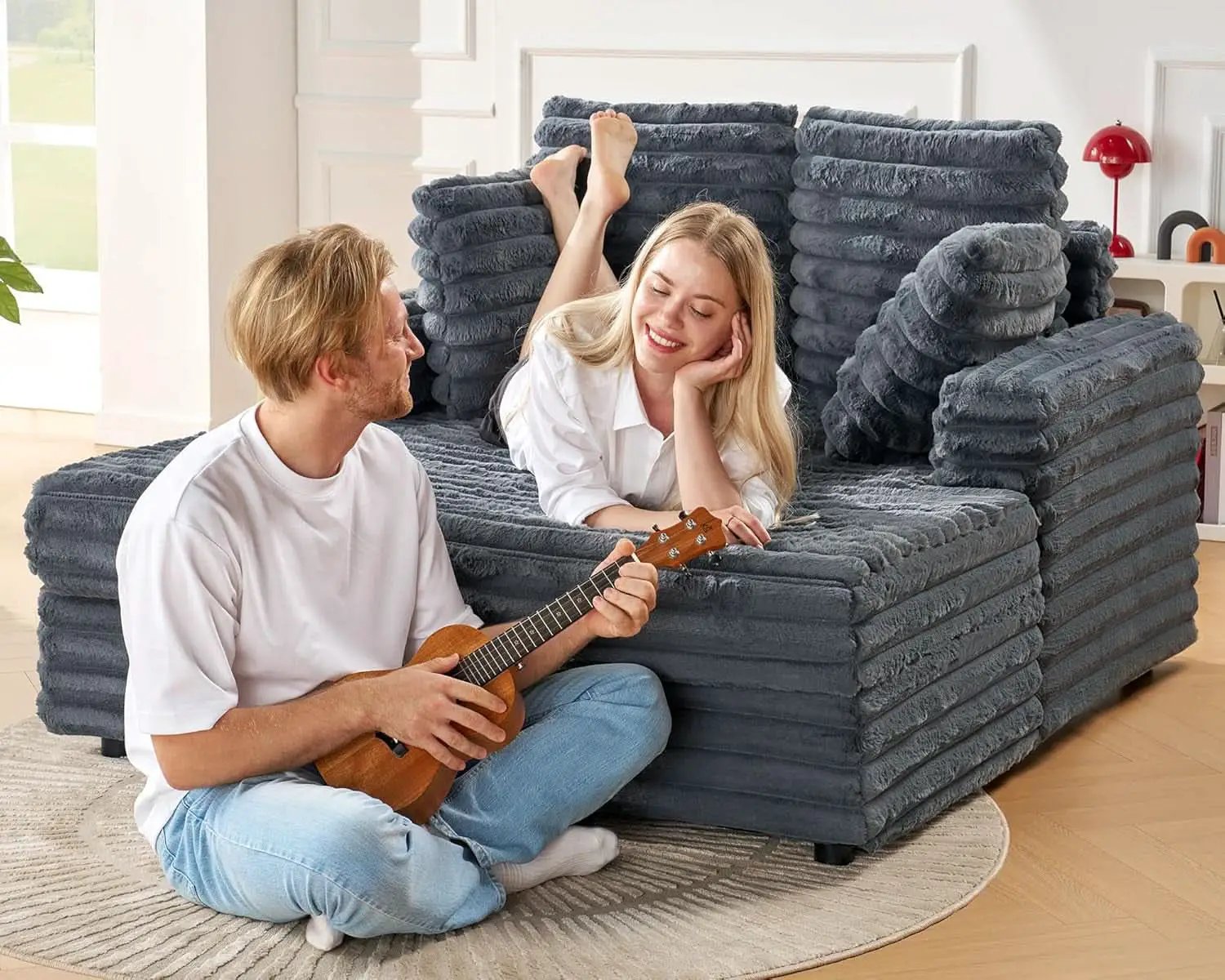 53 Inch Chaise Lounge Grey Sleeper Chair For Living Room from PriceLows™