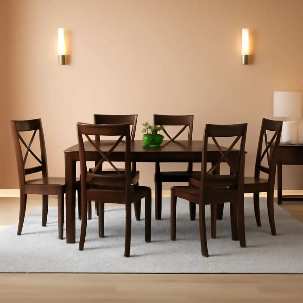 7 Piece Dining Table Set With 6 Chairs Wood Finish from PriceLows™