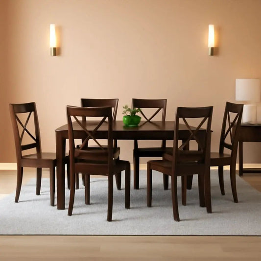 7 Piece Dining Table Set With 6 Chairs Wood Finish from PriceLows™