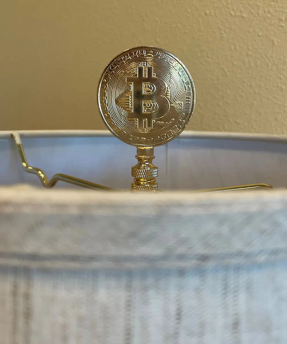 Lamp Finial | Bitcoin Token Icon | Polished Brass | 2.75 Inch