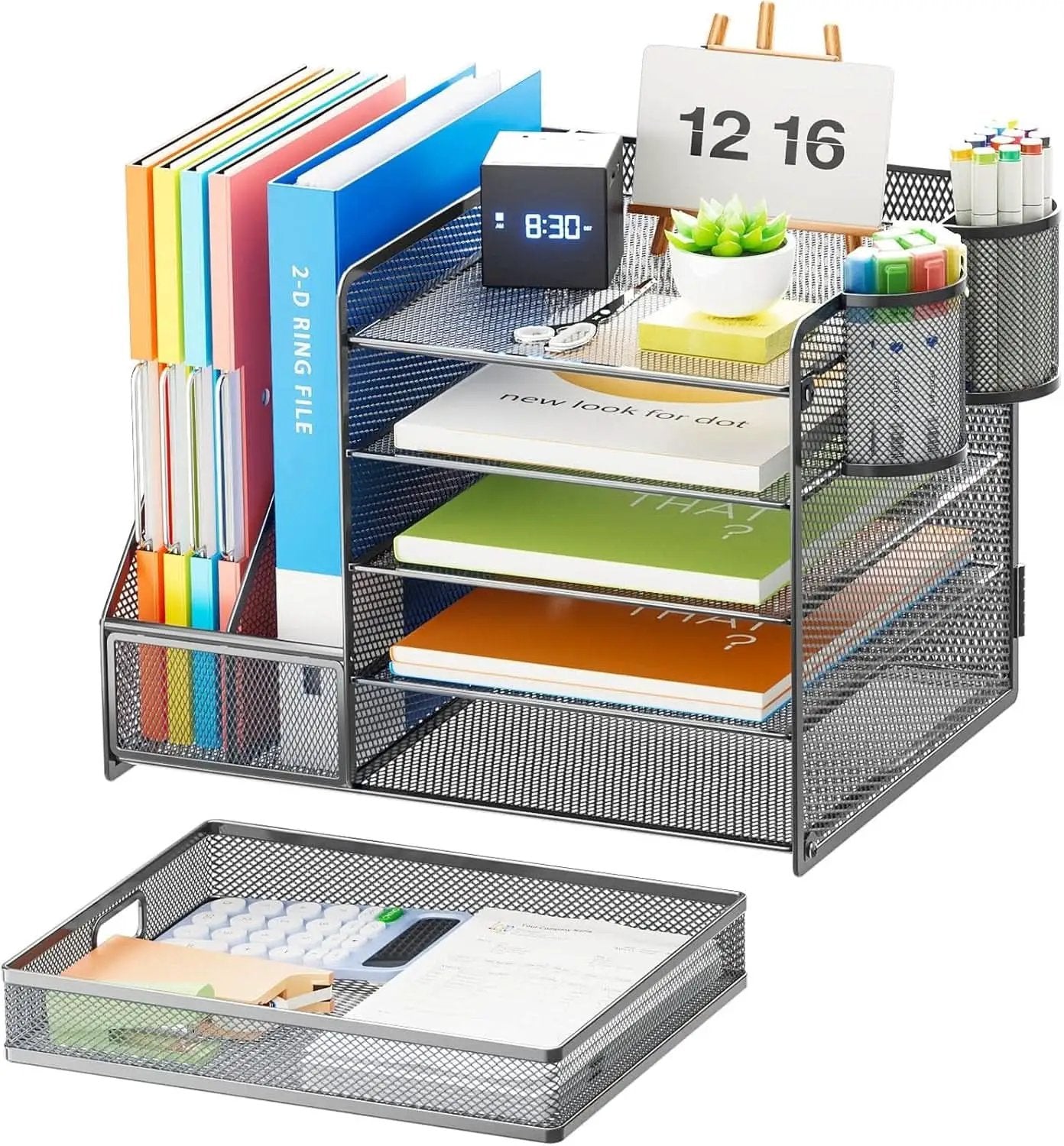 Grey 5 Tier Mesh Desk Organizer With Drawer And File Trays from PriceLows™