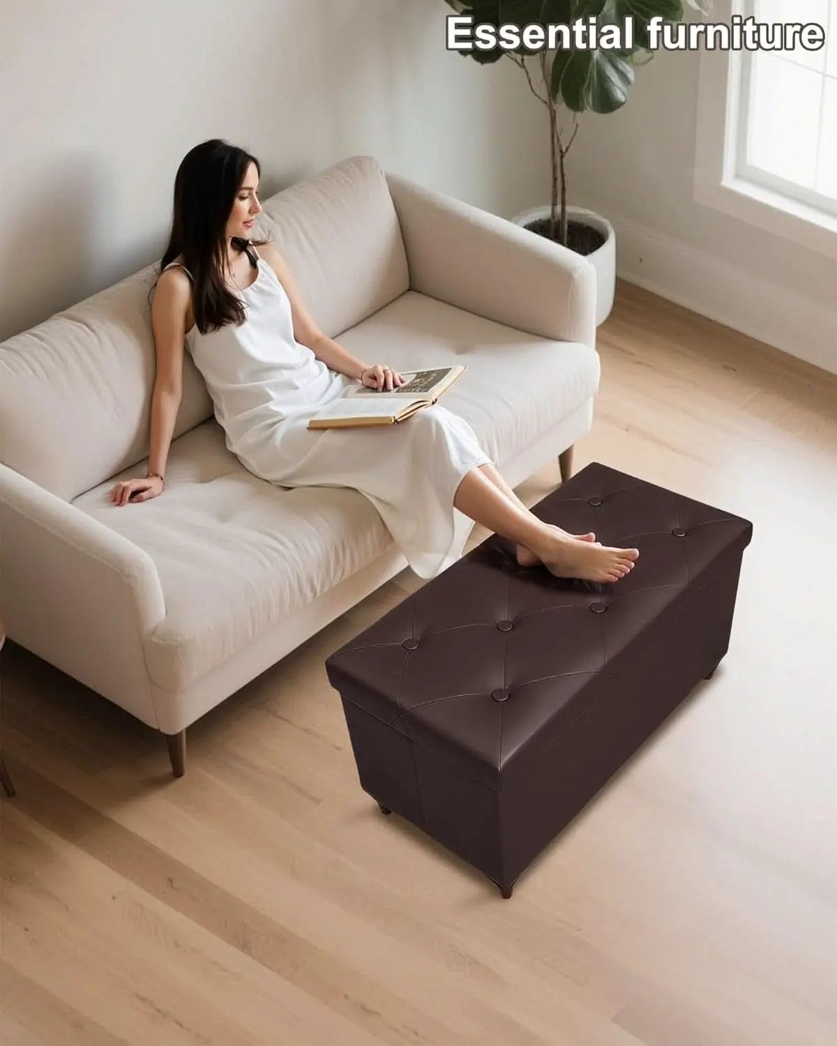 Thirty Inch Durable Storage Ottoman Bench Chest Brown from PriceLows™