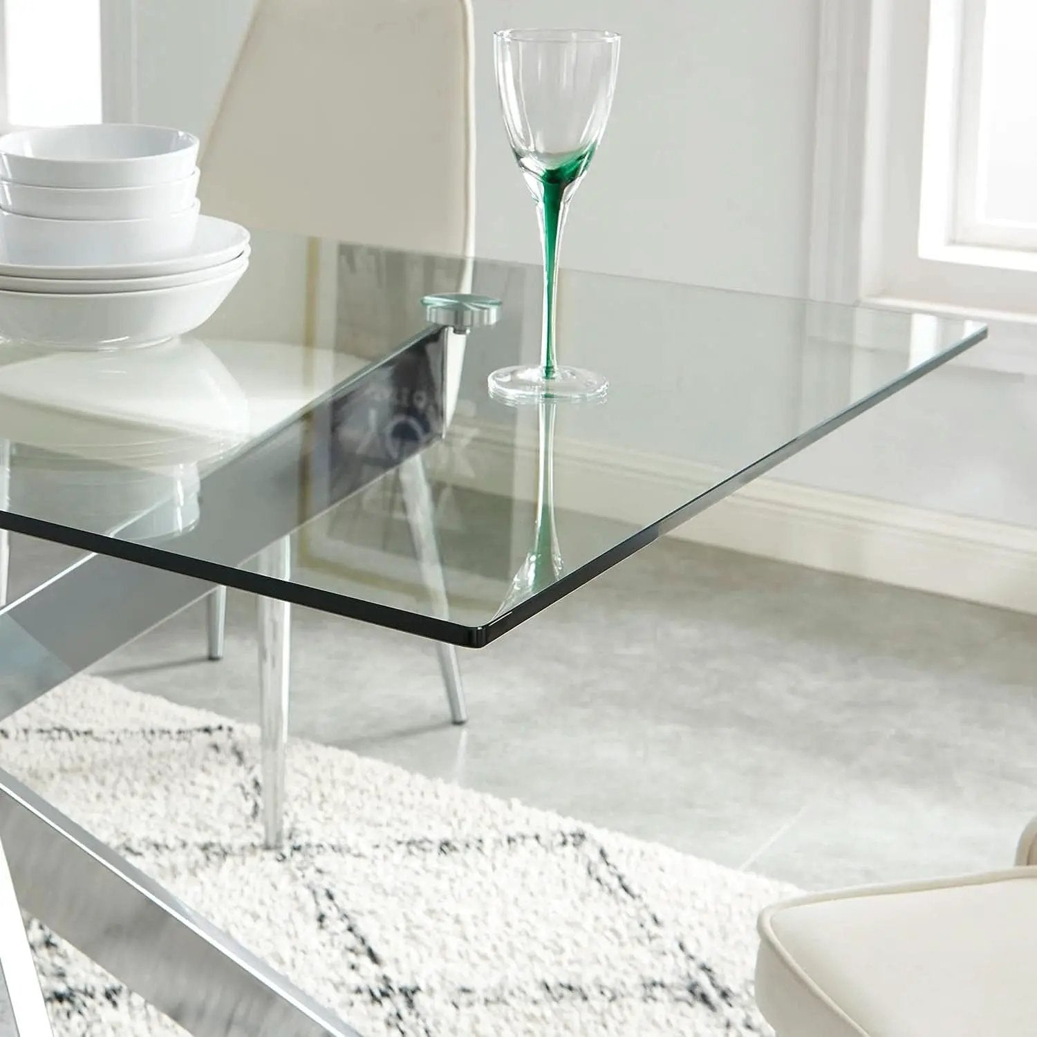 58.5 Inch Rectangular Glass Dining Table With Silver Finish from PriceLows™