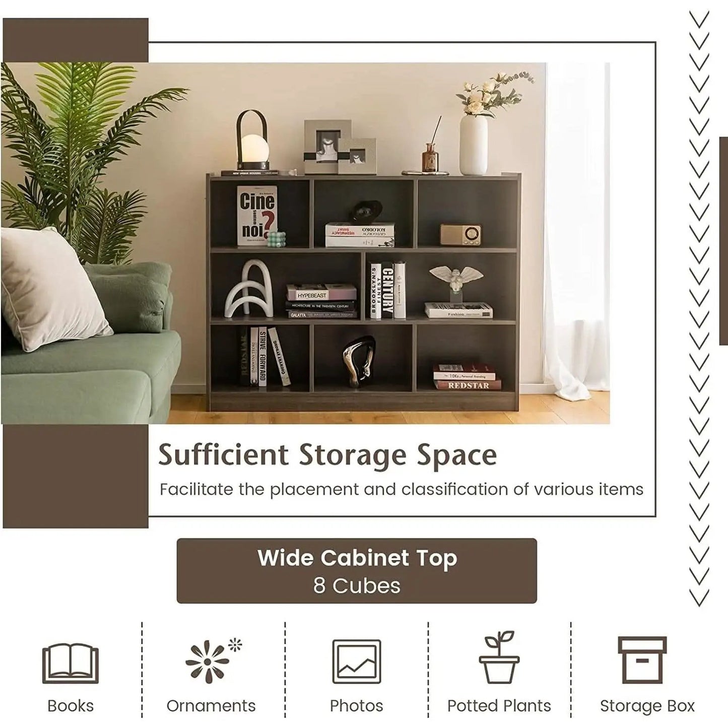 Grey 8 Cube Modular Bookcase For Living Rooms With Display from PriceLows™
