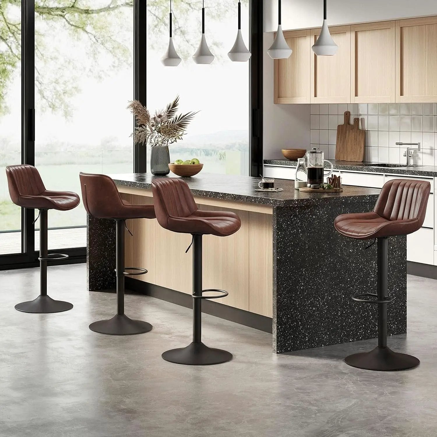 Mid Century Modern Adjustable Height Swivel Bar Stools from PriceLows™