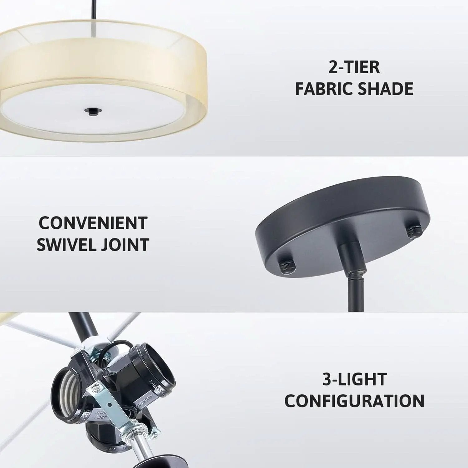 20 Inch Black Drum Pendant Light With Fabric Shade Three Light Matte Finish For Living Room from PriceLows™