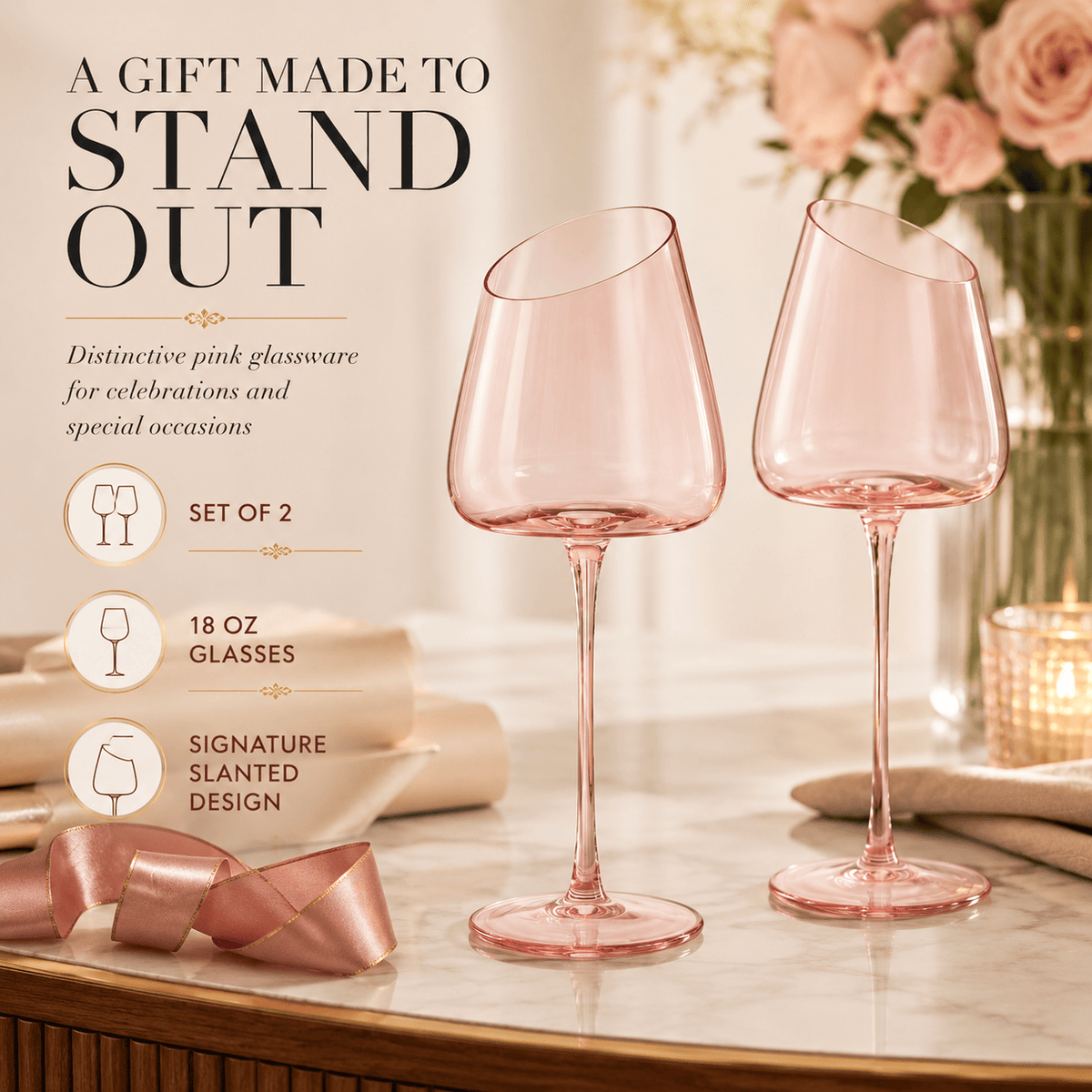 Colosseum Stemmed Wine Glassware | 18 oz | Set of 2 | Entertaining