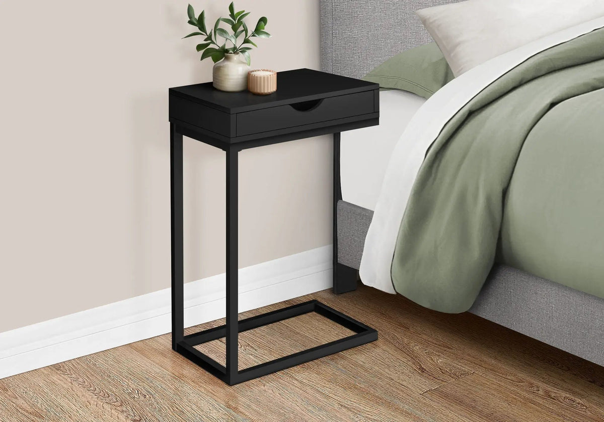 C-Shaped Accent Table | Sturdy Metal Base | Thick Panel Top | Contemporary Design