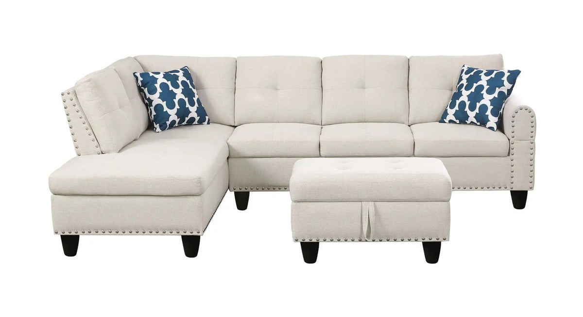 Alger Wide Left Hand Facing Sofa & Chaise With Ottoman 2 Piece Living Room Set | 71 x 98 x 33 in | Linen & Fabric | Beige