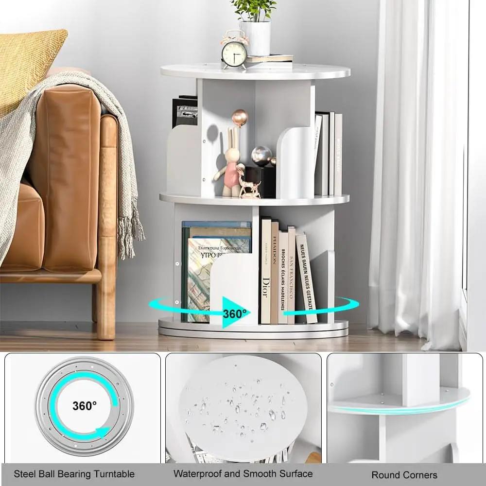 Rotating Bookshelf 2 Tier White Narrow Corner Swivel from PriceLows™