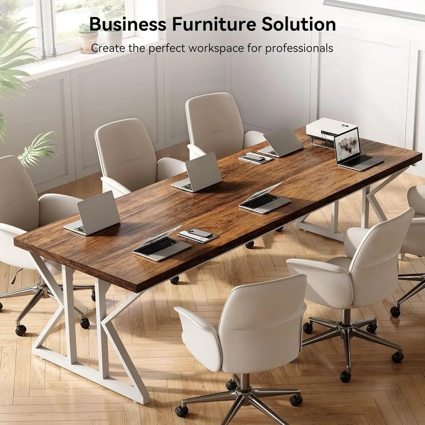 78.7 Inch Rustic Executive Desk For Home Office Brown-White from PriceLows™
