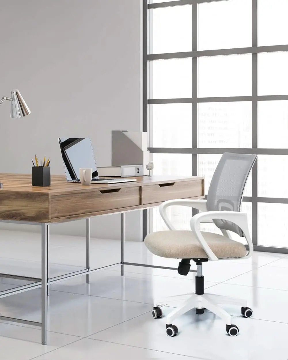 Ergonomic Beige Office Chair With Adjustable Lumbar Support from PriceLows™