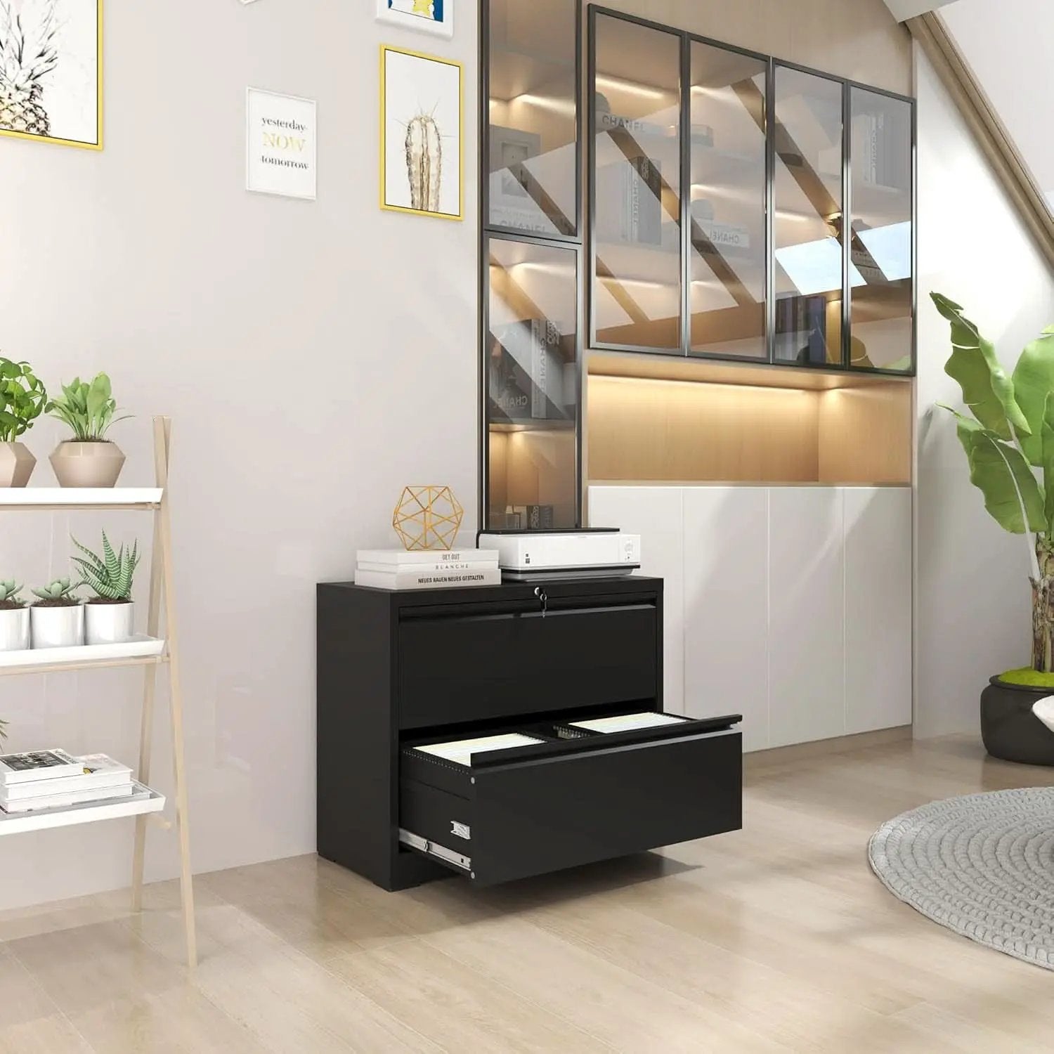 Black Lateral File Cabinet With Lock For Home Office from PriceLows™